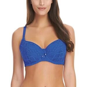 NWT Freya Sundance Crochet Knit Sweetheart Bikini Lined Top Blue 36 L Underwire